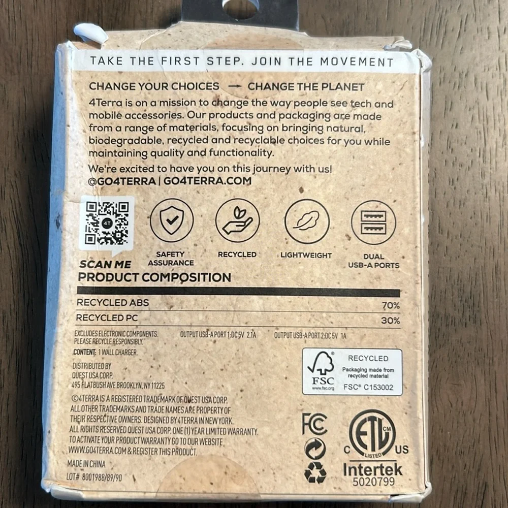 4Terra Recycled Duel Port USB-A Wall Charger